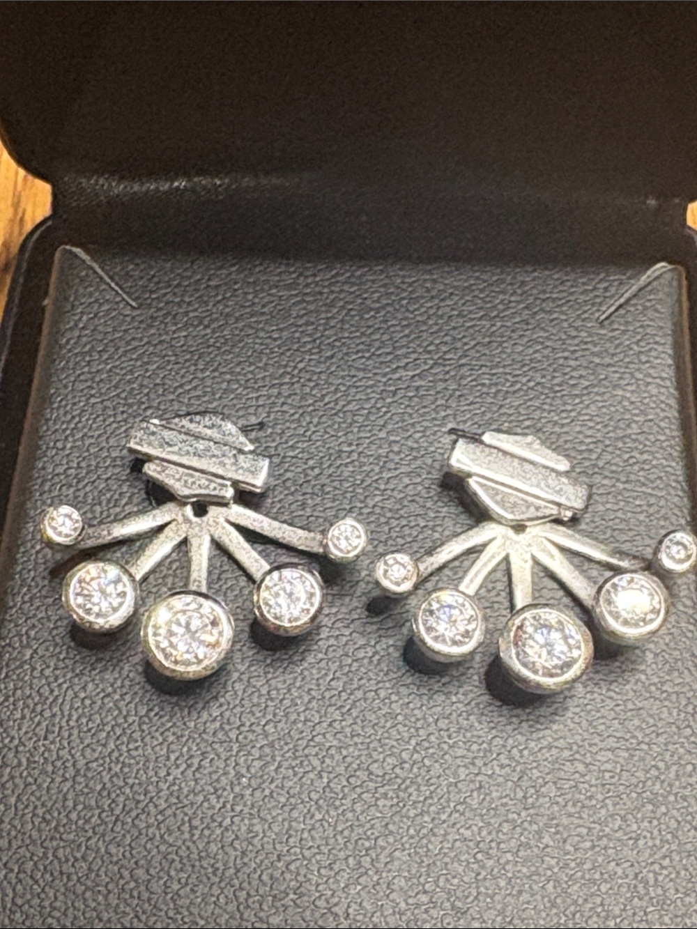 Harley-Davidson Silver  Fan & CZ Drop Stud Earrings